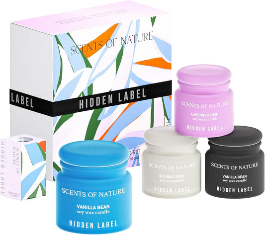 Hidden Label Scented Candles Gifts for Women, Small Soy Candles 4pack Candle Gift Set for Mom Sister Girlfriend, Ideal Gifts for Birthday Valentines Day Mothers Day Christmas(Set 1)