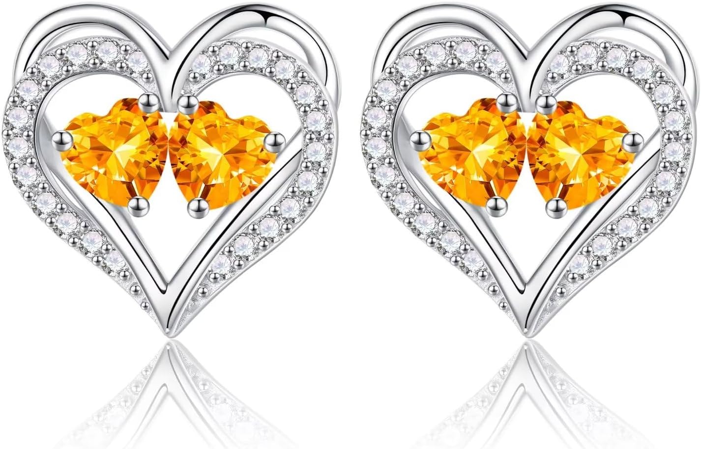 Iefil Birthstone Earrings for Women - 925 Sterling Silver Heart Earrings Anniversary Birthday Gifts for Women Wife Girlfriend Mom