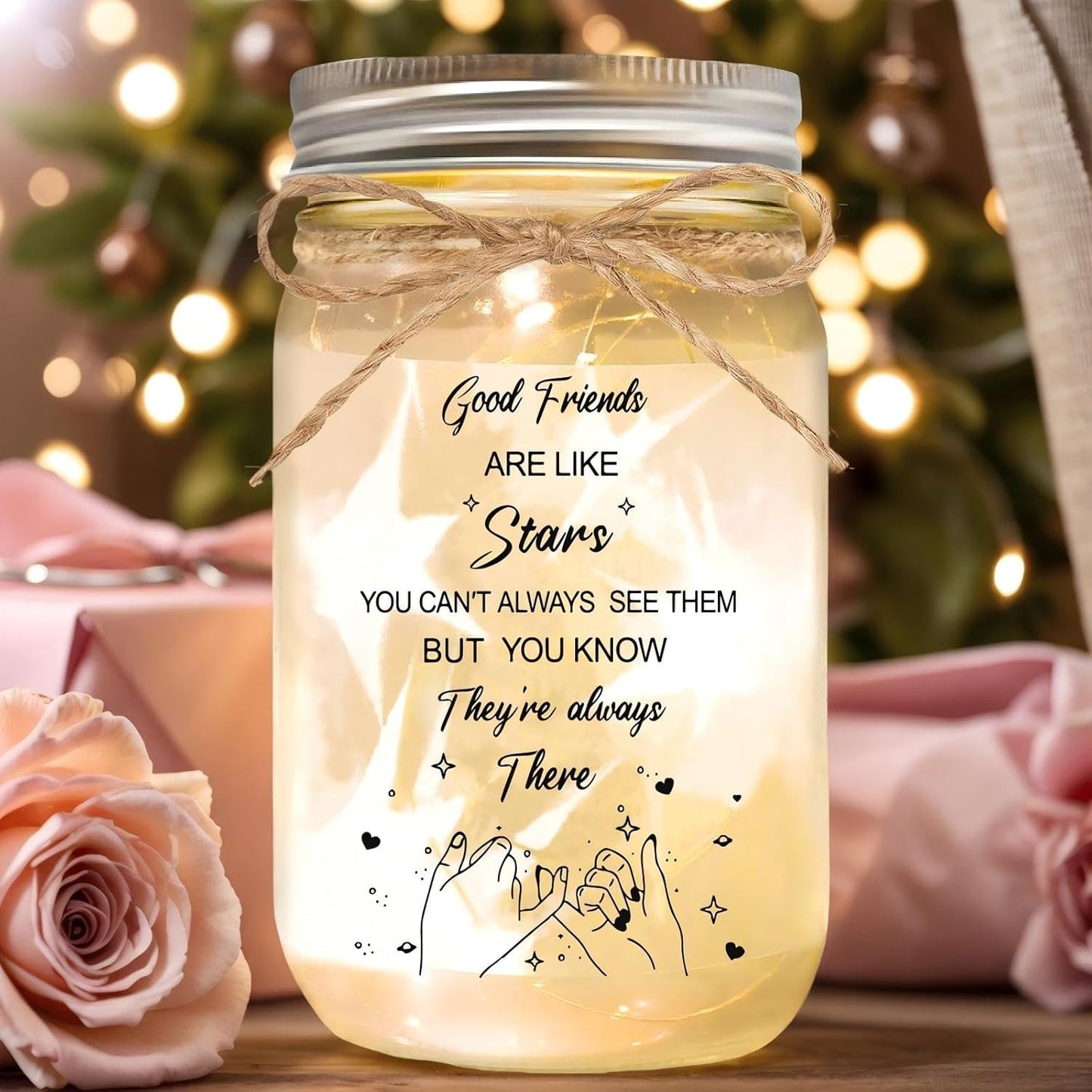 Friendship Gifts for Women, Mason Jar Night Lights for Friend, Gifts for Friends Best Friend Birthday Gifts, Thankgiving Christmas Gifts for Women(Friends2)