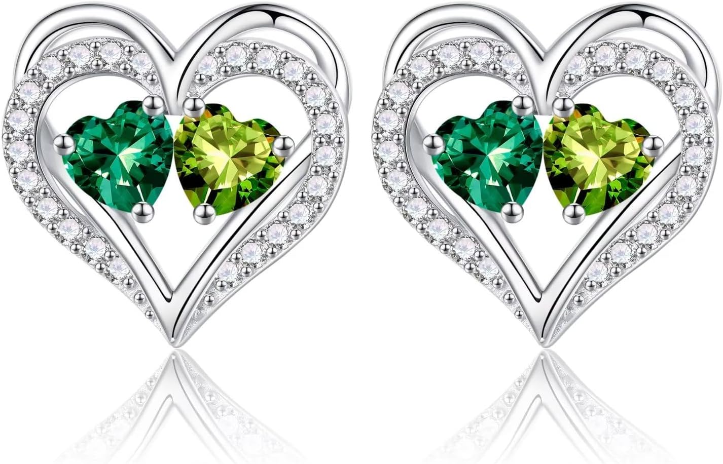 Iefil Birthstone Earrings for Women - 925 Sterling Silver Heart Earrings Anniversary Birthday Gifts for Women Wife Girlfriend Mom