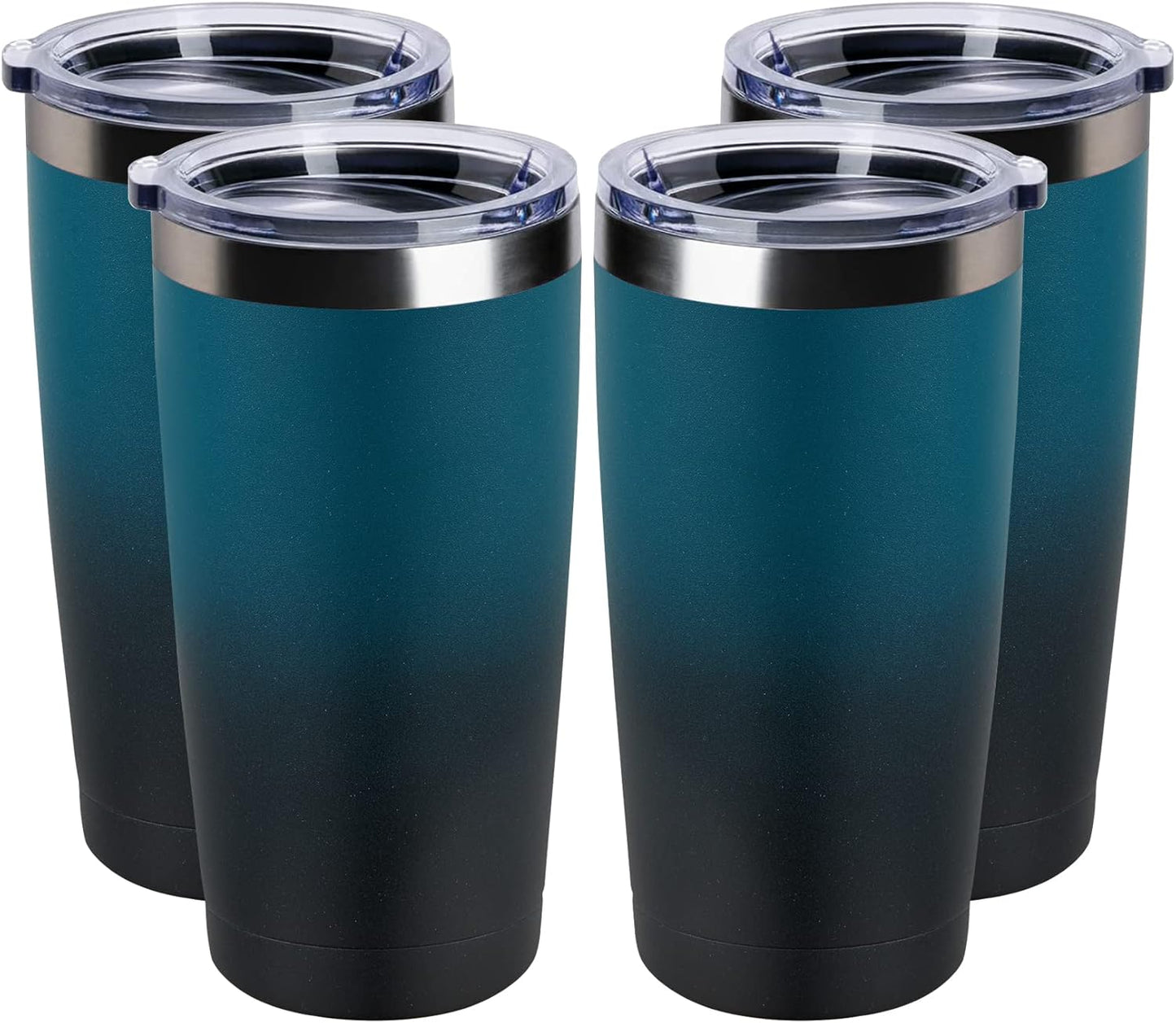 4 pack 20 OZ Double Wall Stainless Steel Vacuum Insulated Tumbler Coffee Travel Mug With Lid, Durable Powder Coated Insulated Coffee Cup for Cold & Hot Drinks (OmbreIndigo, 4pack)