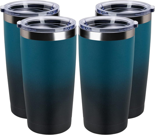 4 pack 20 OZ Double Wall Stainless Steel Vacuum Insulated Tumbler Coffee Travel Mug With Lid, Durable Powder Coated Insulated Coffee Cup for Cold & Hot Drinks (OmbreIndigo, 4pack)