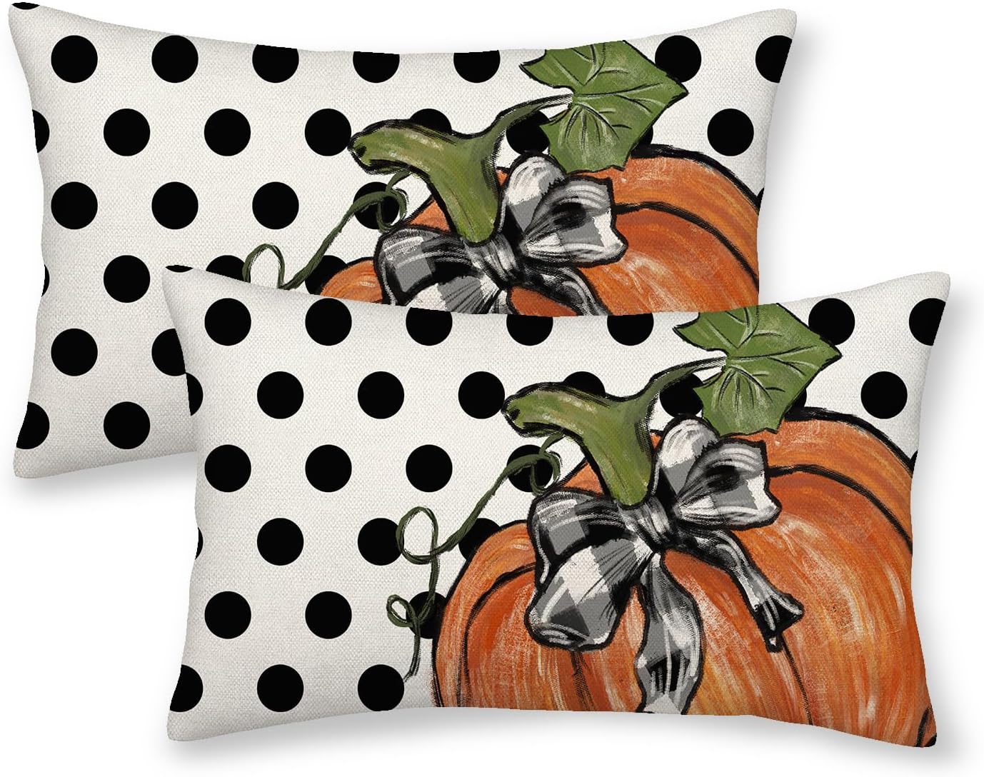 Fall Pumpkin Polka Dot Pillow Covers 12 x 20 Inch Set of 2 Autumn Harvest Farmhouse Throw Pillow Cover Thanksgiving Decoration Lumbar Pillowcase Fall Decor Cushion Case for Sofa Couch Outdoor