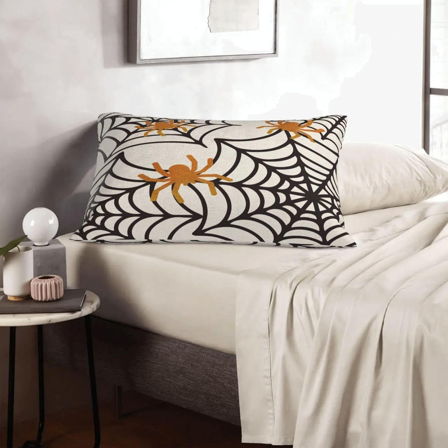 Black Spider Web Pillow Covers 12x20 inches Set of 2 Halloween Decorative Throw Pillow Covers Halloween Decor Spider Farmhouse Linen Cushion Case for Home Sofa Couch Outdoor Decoration