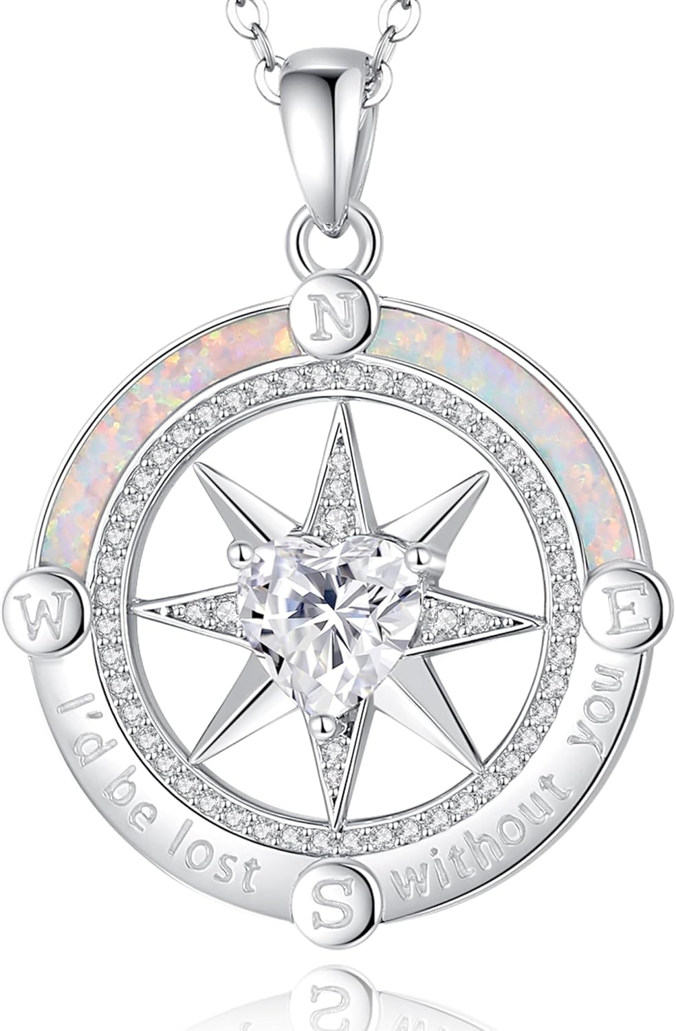 FANCIME Compass Necklace for Women Sterling Silver Compass Jewelry Opal Pendant Fine Jewelry Gemstone Birthday Mother's Day Gifts for Wife