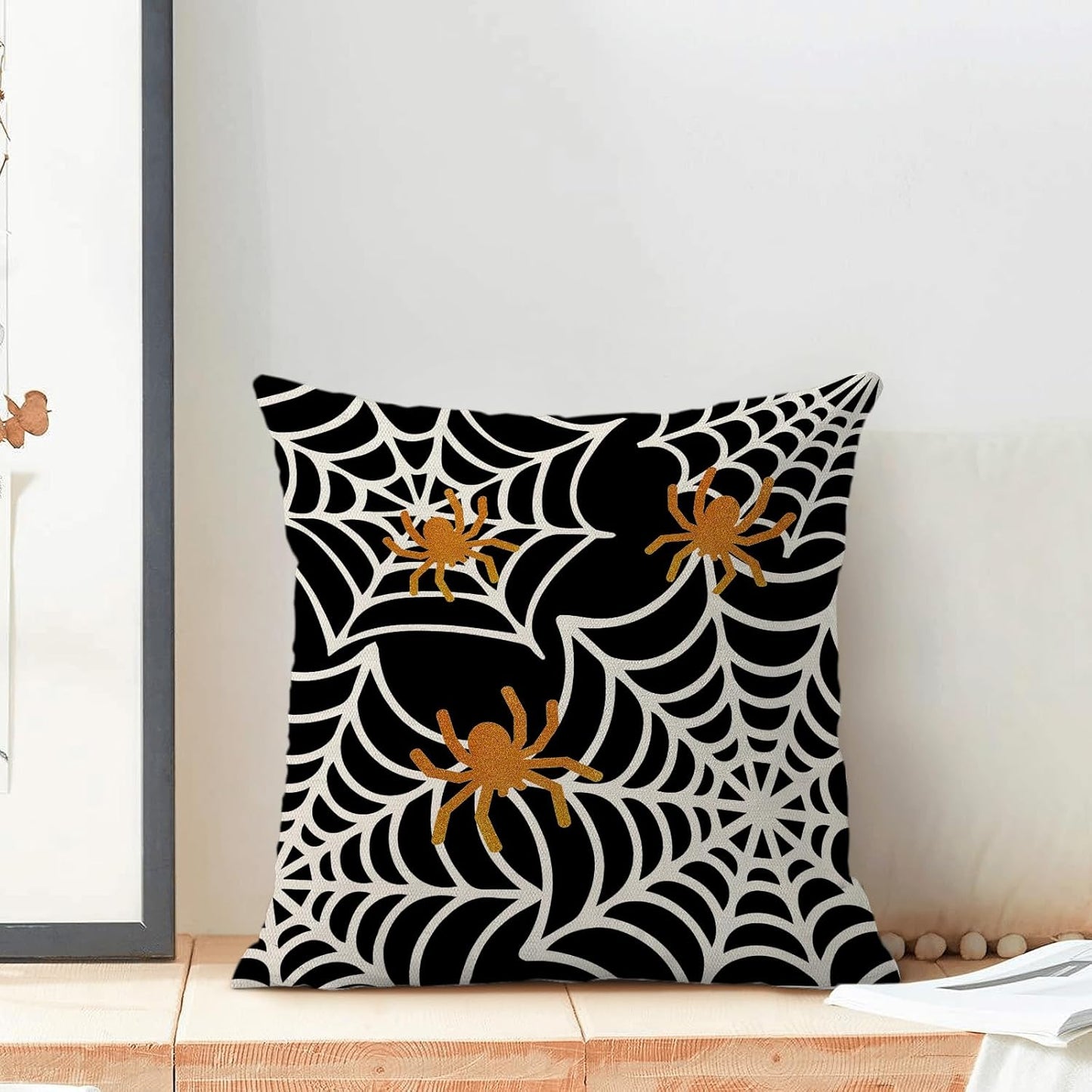 Spider Web Throw Pillow Covers 18x18 Inch Set of 2 Black Halloween Decorative Farmhouse Pillow Covers Outdoor Spider Decor Cushion Case for Home Couch Sofa Halloween Outdoor Decoration