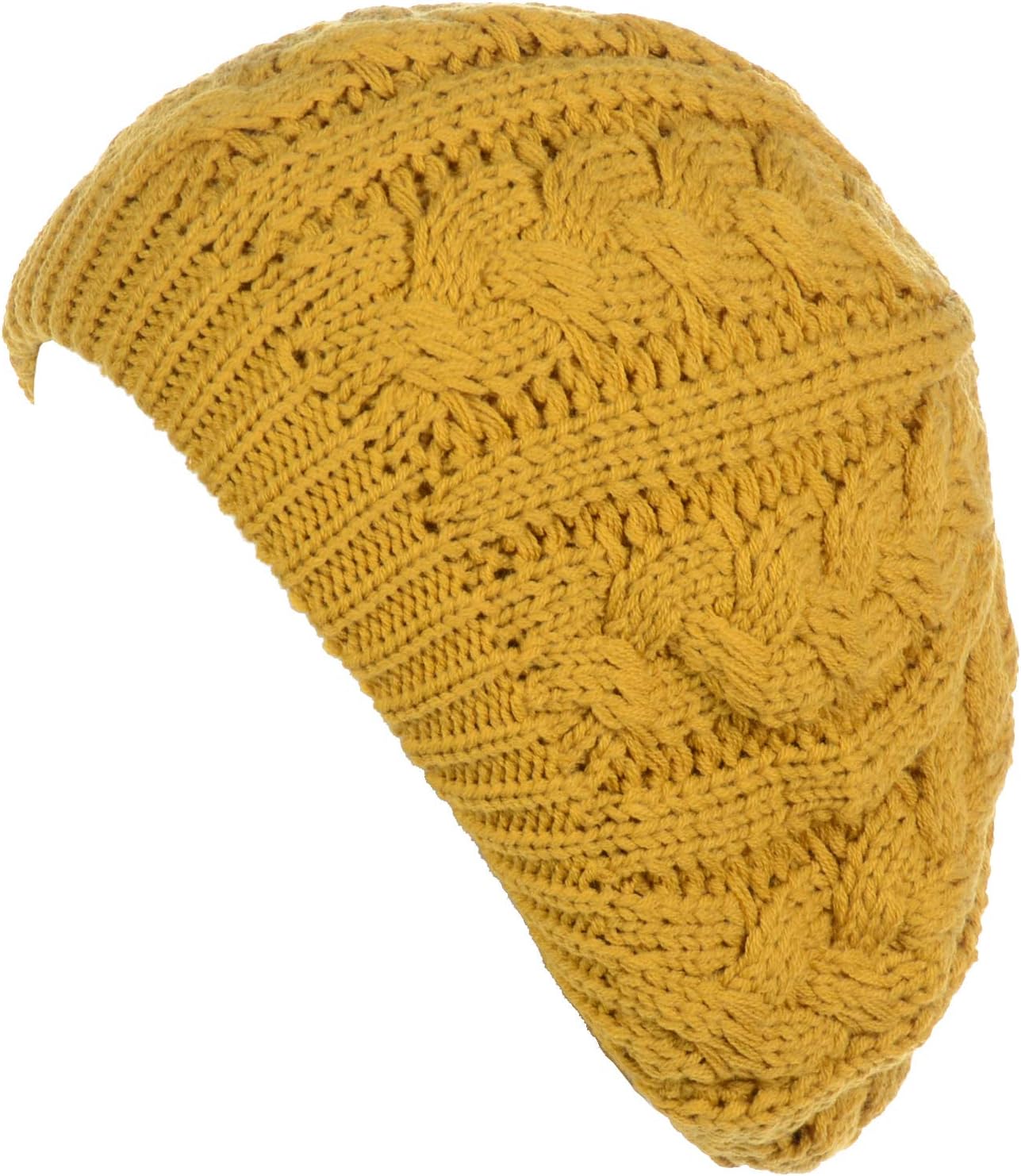 BYOS Womens Winter Cozy Cable Fleece Lined Knit Beret Beanie Hat (Set Available)