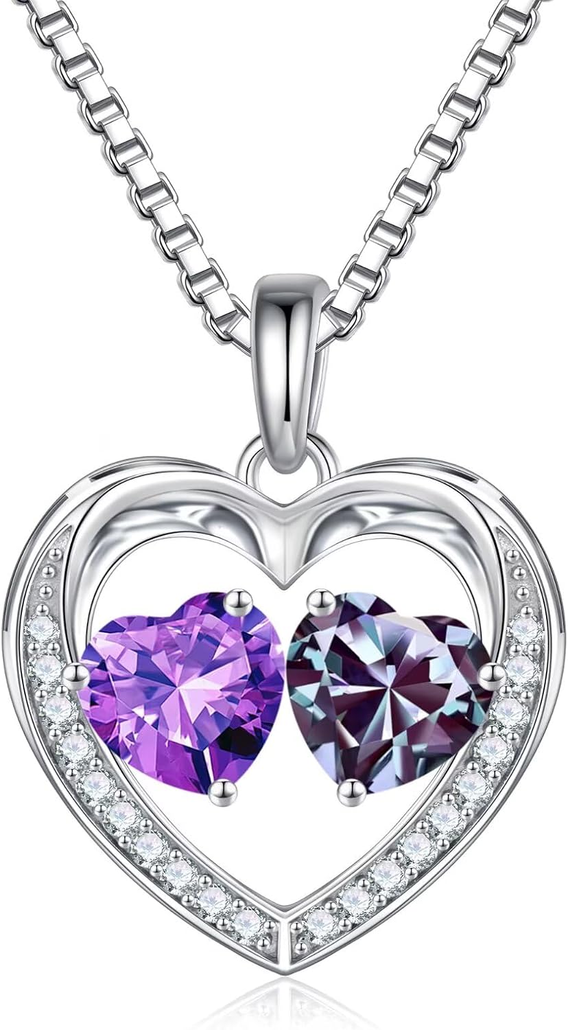 Iefil Birthstone Jewelry for Women - 925 Sterling Silver Birthstone Necklace, Anniversary Birthday Gifts for Women, Jewelry Gifts for Her Wife Mom Daughter