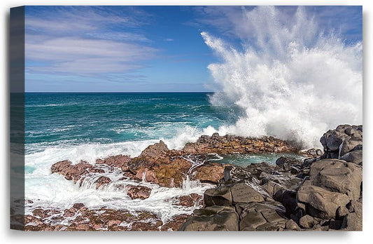 IPIC - Waves Crashing at Queen's Bath, Kauai, Hawaii. Personalized Artwork with Names and Date on, Customized Gift for Anniversary,Wedding,Birthday and Holidays. 18x12