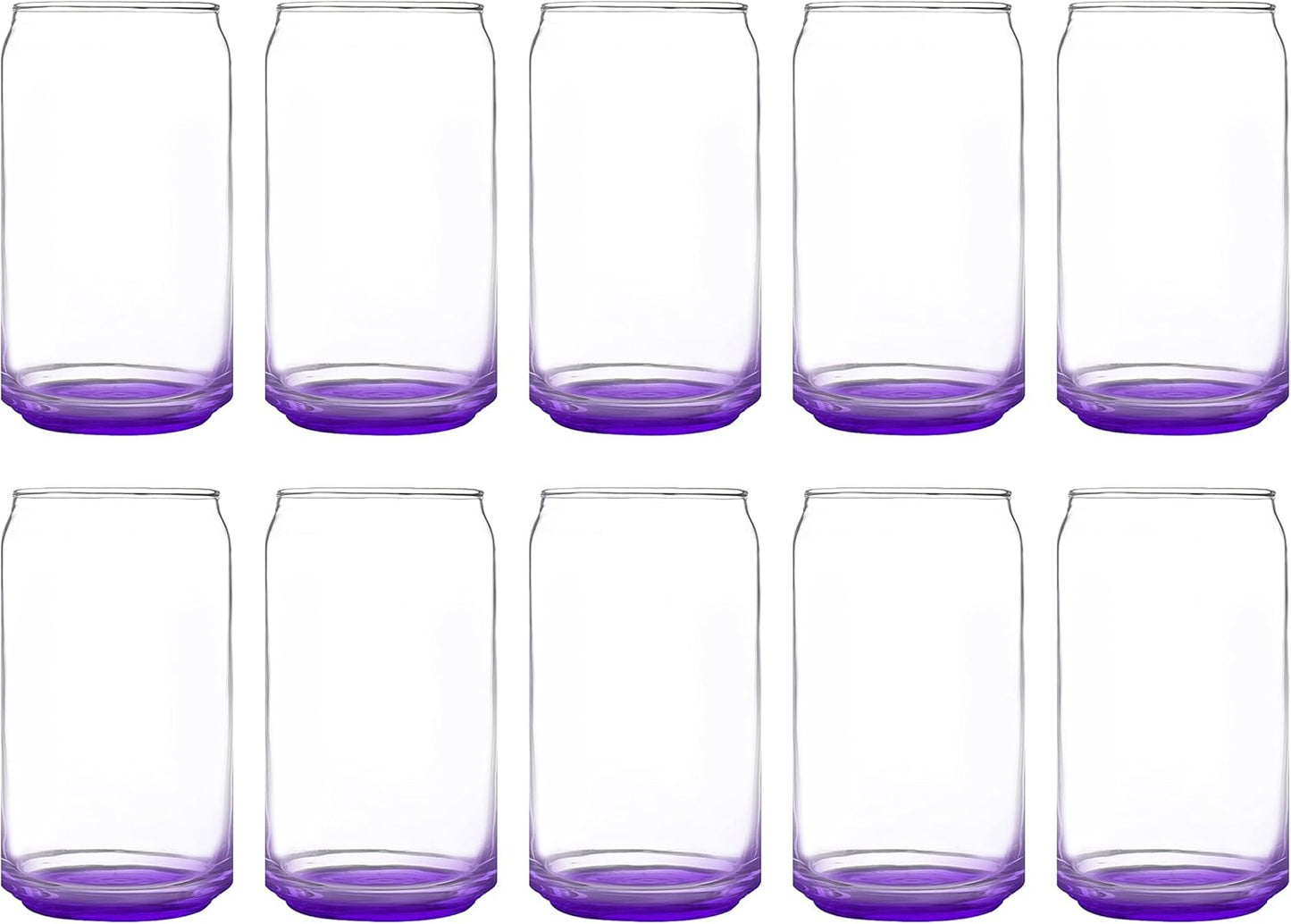DISCOUNT PROMOS Beer Can Glasses Set of 10, 16 oz. Pint Sized, Soda Can Shape, Glassware, Purple