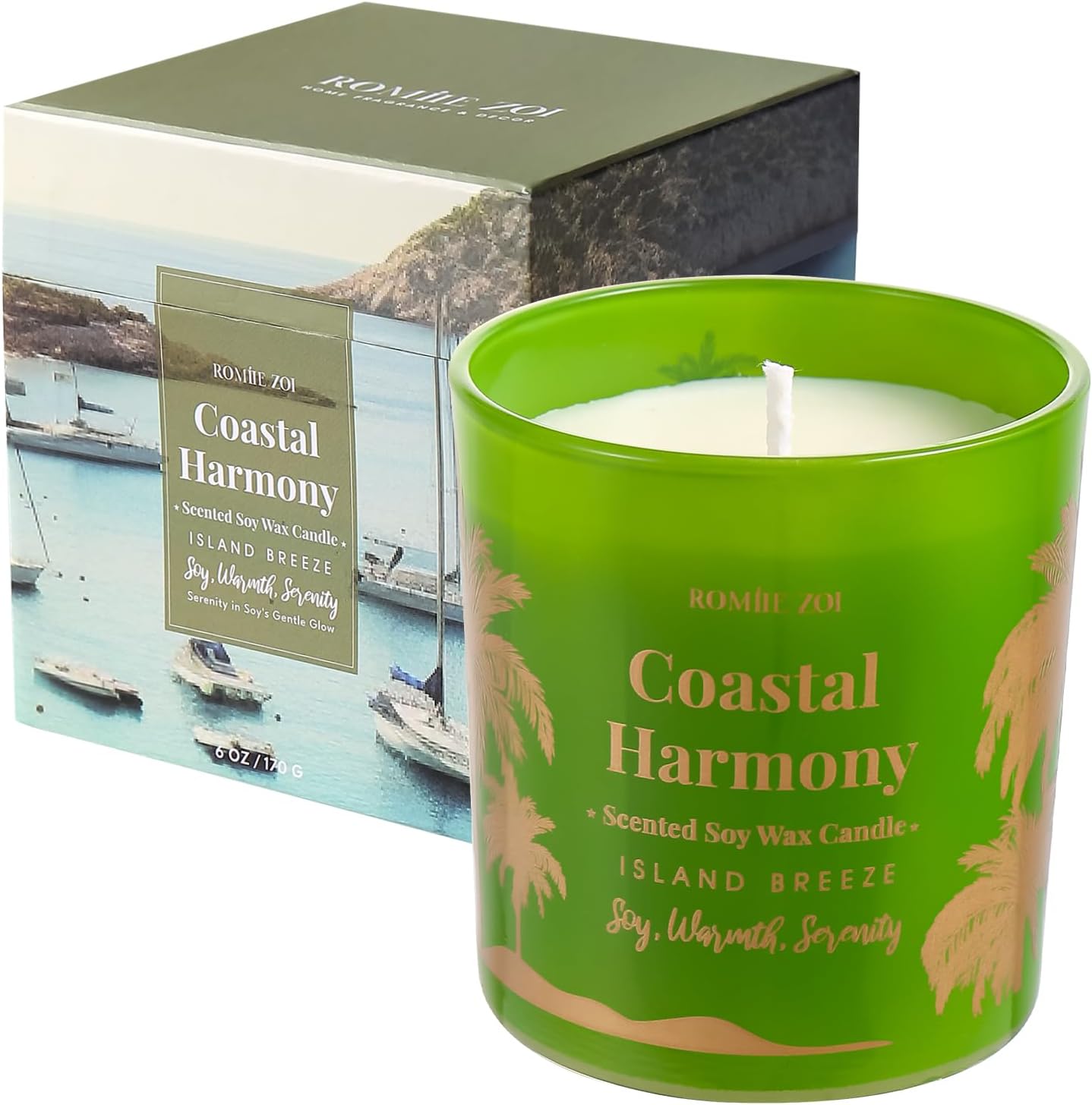Island Breeze Scented Candle - Coastal Harmony - 6oz Soy Wax Candle for Home Scented, Stress Relief Candle Gifts for Women/Men