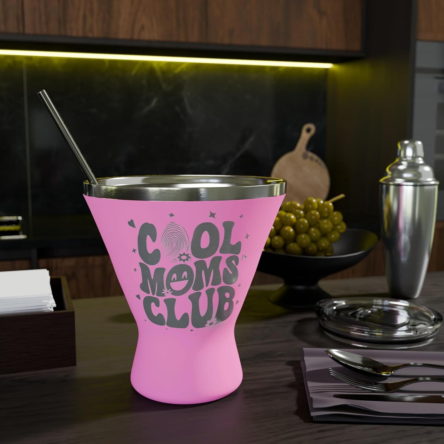 Mothers Day Gifts For Mom - Cool Moms Club Stainless Steel Martini Glass [Pink, 10oz, Pack of 1] - Powder - Coated, Double Wall Margarita Cup - Birthday, Mother's Day, New Mom Gifts for Women