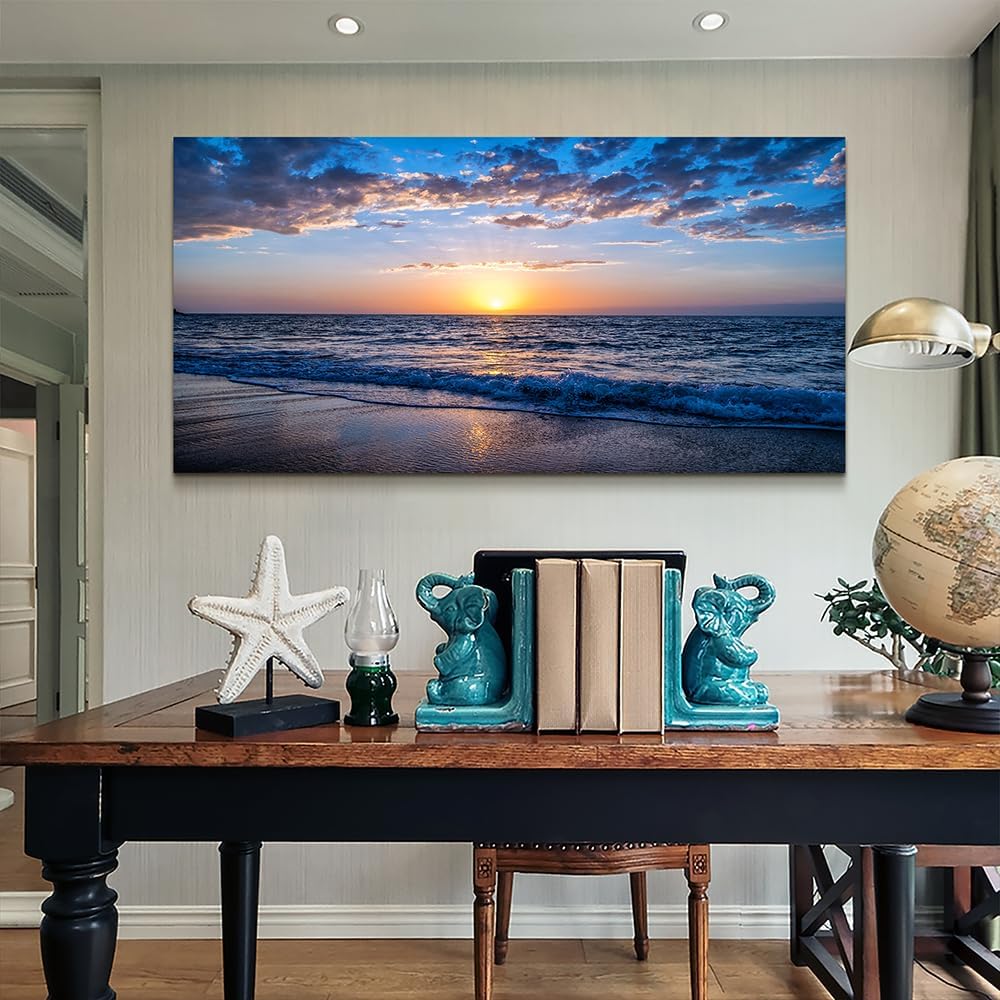 Wapluam Canvas Wall Art For Office Large Wall Decor For Living Room Bedroom Wall Decorations Blue Ocean Wall Painting Sea Beach Seascape Wall Pictures Artwork Farmhouse Mural Home Decor 30X60 in