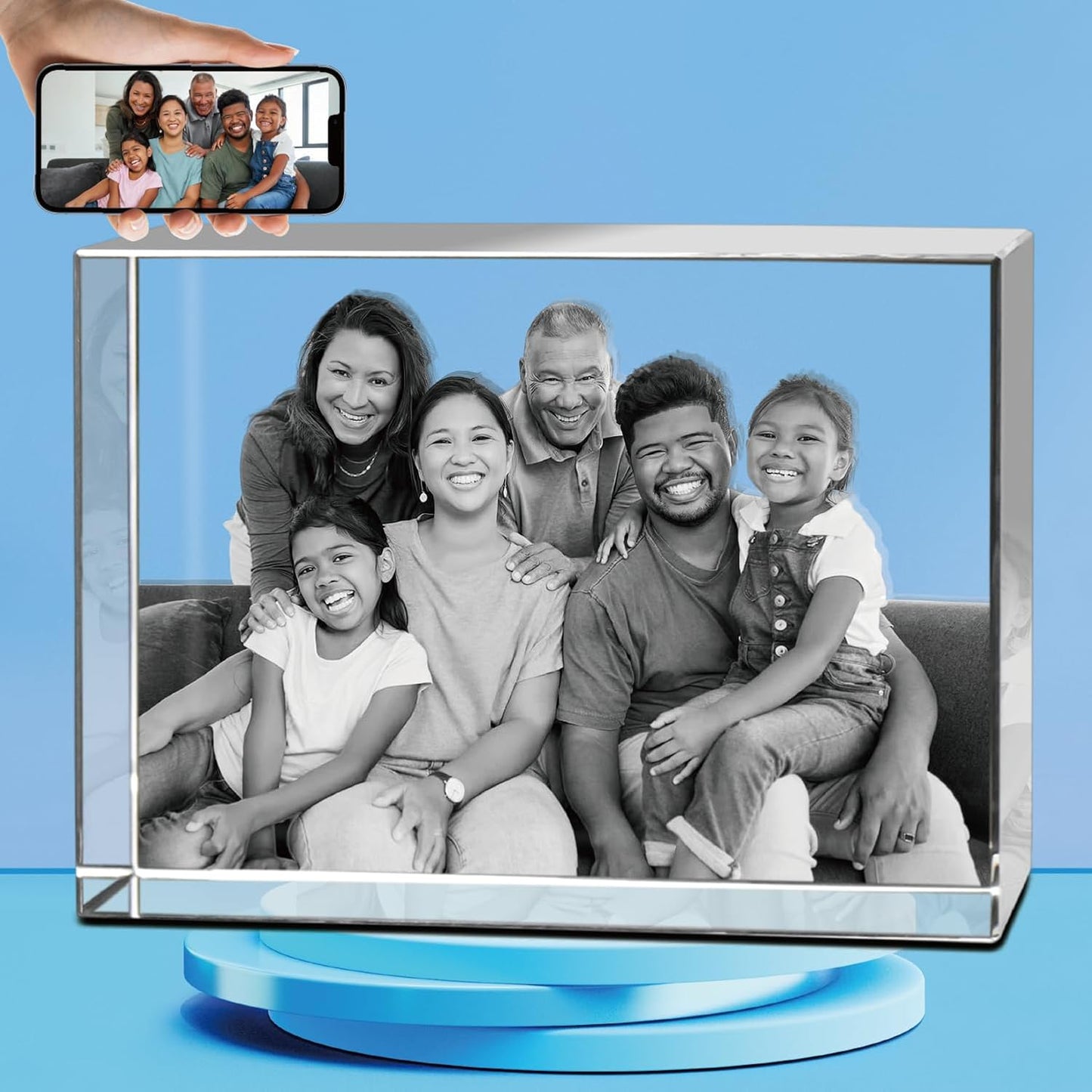 HAN'S LASER 3D Crystal Photo, Personalized Gift with Your Own Photo, Unique Christmas, Birthday, Wedding Gifts for Women, Wife, Husband, Memorial Present-X-Large Landscape