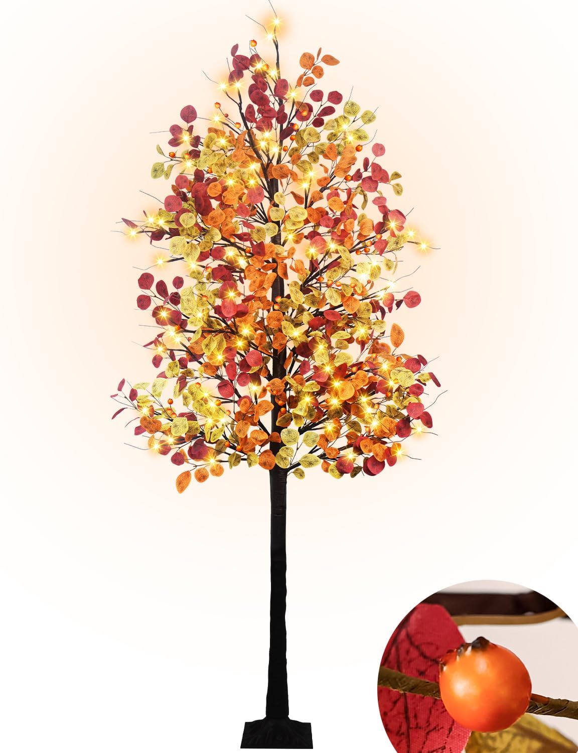 7FT Lighted Fall Eucalyptus Tree Artificial Autumn Tree 128 LED Lights Thanksgiving Eucalyptus Leaves Tree for Fall Wedding Party Harvest Home Indoor Decor