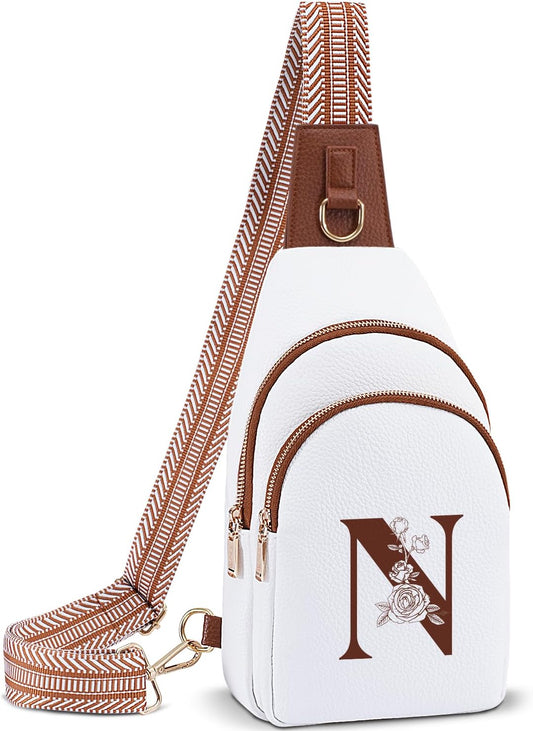 Crossbody Bag for Women Leather Sling Bags with Initial Letter Fanny Pack Chest Bag for Travel, Gift for Mom Wife