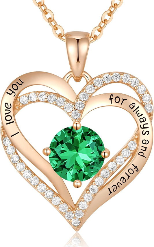 CDE Forever Love Heart Necklaces for Women, Wedding Anniversary, Birthday Mothers Day Gifts for Mom, Mother, Wife, Girlfriend, S925 Silver Jewelry with Birthstone Pendant
