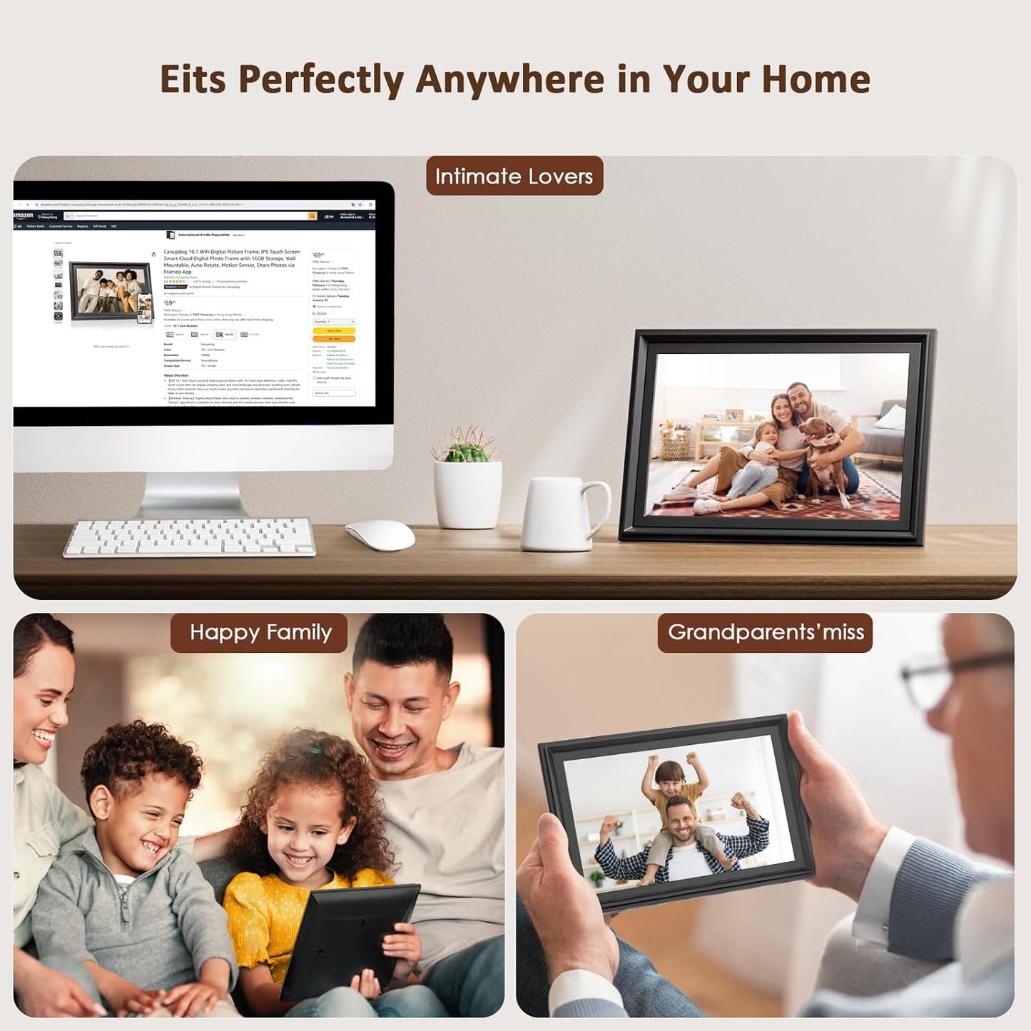 10.1 inch Digital Picture Frame WiFi Digital Photo Frame with 1280x800 IPS LCD Touch Screen, Auto-Rotate, Slideshow, to Share Photos or Videos Instantly via Uhale App from Anywhere