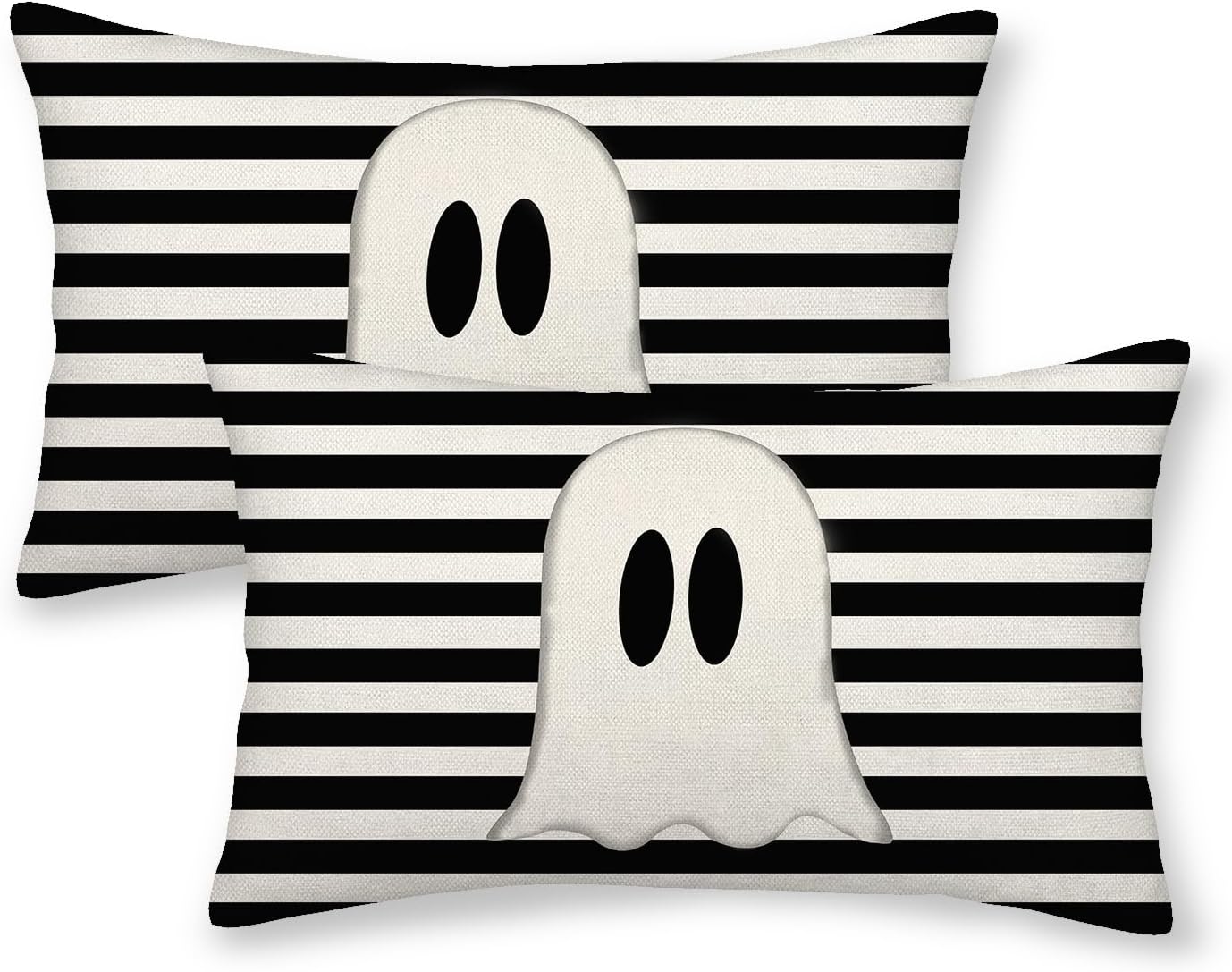 Halloween Decor Pillow Covers 12x20 Set of 2 Black Stripe Cute Ghost Throw Pillow Covers Halloween Decorative Pillow Covers for Halloween Decoration Linen Cushion Case for Couch Sofa Outdoor