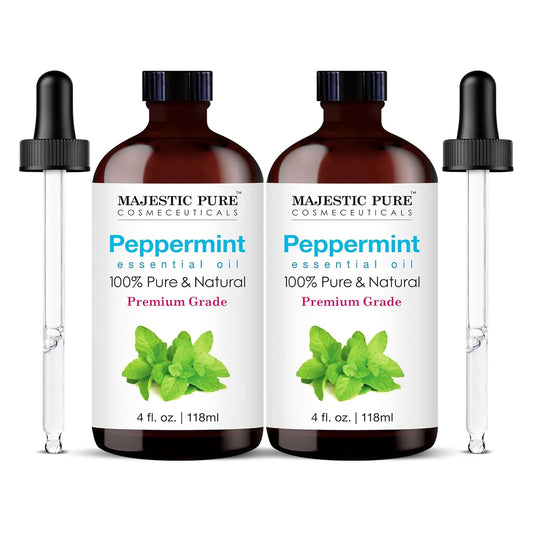 Majestic Pure Peppermint Essential Oil with Glass Dropper - 4 Fl Oz Pack of 2-100% Pure and Natural Peppermint Oil - Premium Grade Essential Oils for Diffuser, Aromatherapy, Soap and Candle Making