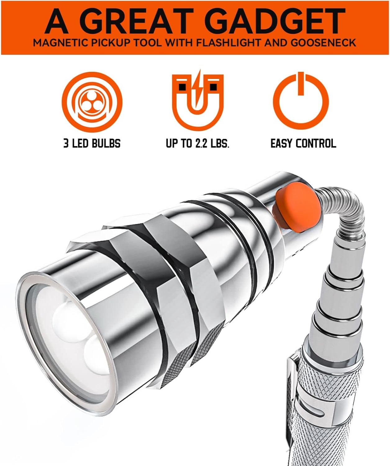 VIBELITE Extendable Magnetic Flashlight with Telescoping Magnet Pickup Tool-Cool Gadget Birthday for Men, Dad, Husband, Him, Father, Mechanic,Tech, Handyman, Boyfriend, Women, Silve