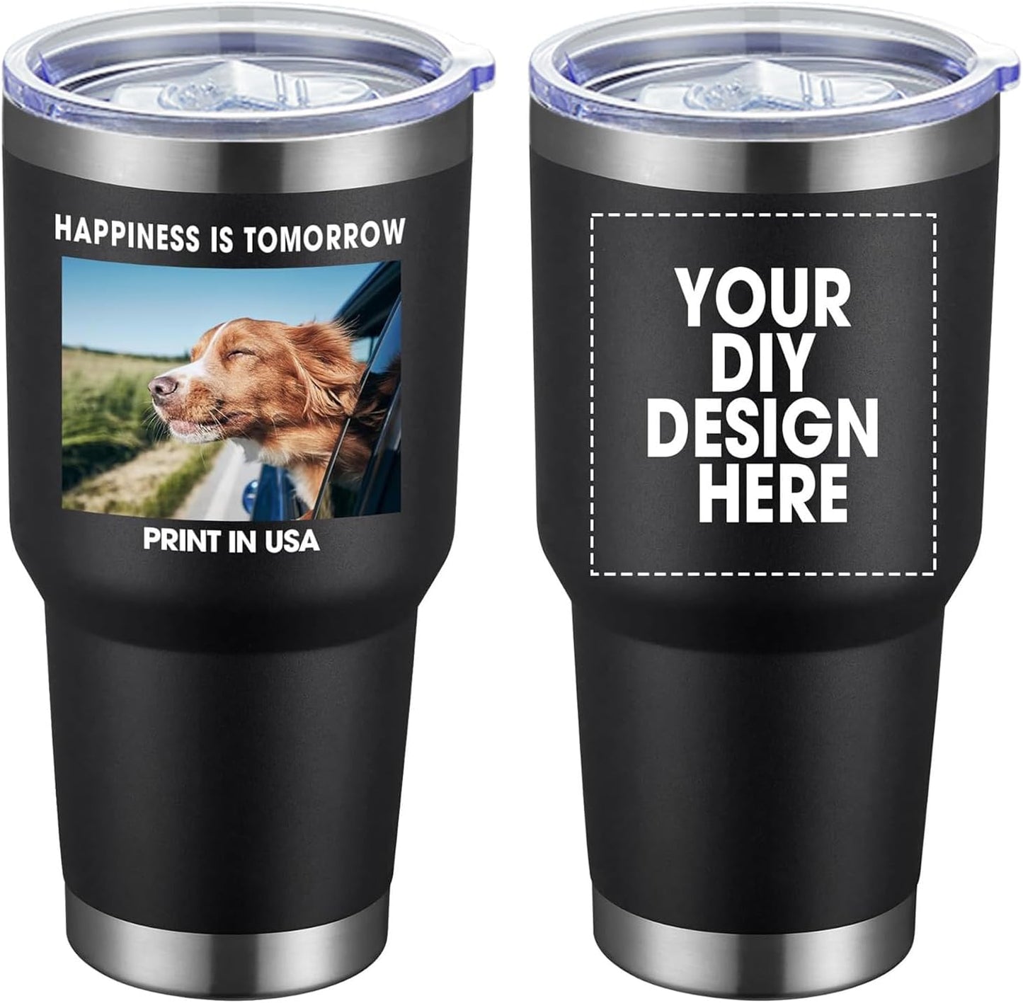 Personalized Custom Tumbler Print in USA 30oz Stainless Steel Coffee Cup with Lid & Straw Double Wall Insulated Tumbler with Colorful Text Logo Photo
