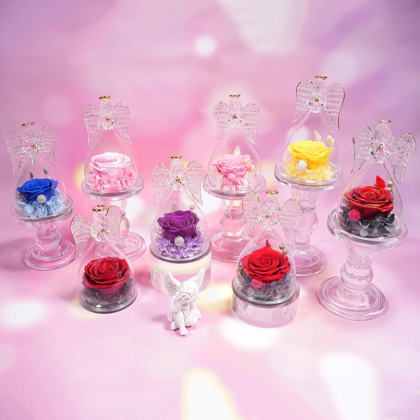 Sunia Preserved Flower Rose Gift for Women - Mother's Day Birthday Gifts for Mom Wife Grandma, Glass Angel Figurines Forever Real Roses Gifts for Her Valentine Day Thanksgiving﻿ (Yellow)