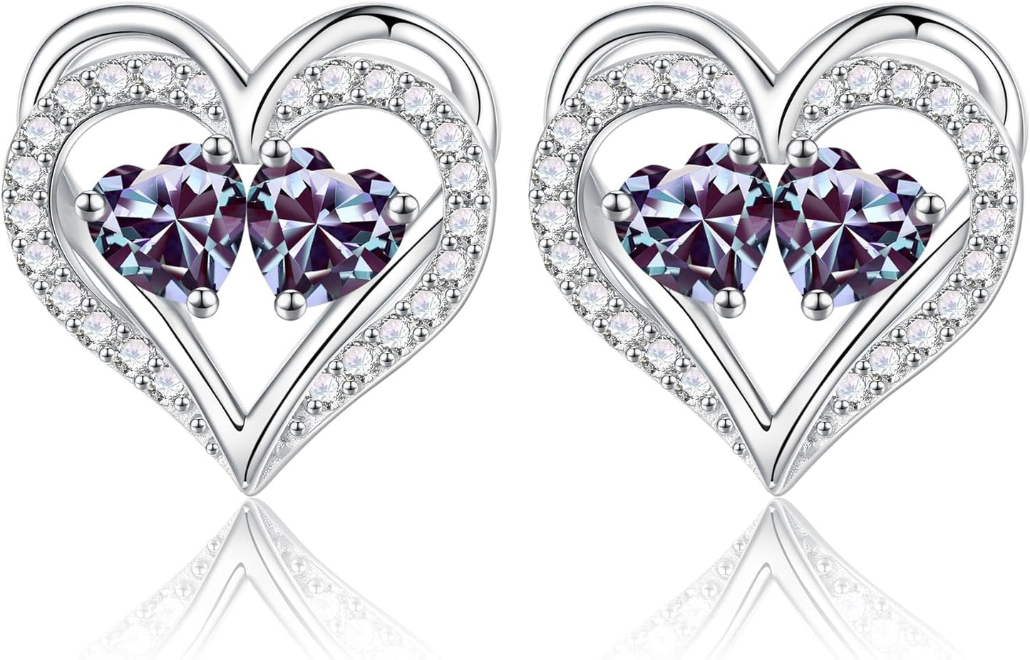 Iefil Birthstone Earrings for Women - 925 Sterling Silver Heart Earrings Anniversary Birthday Gifts for Women Wife Girlfriend Mom