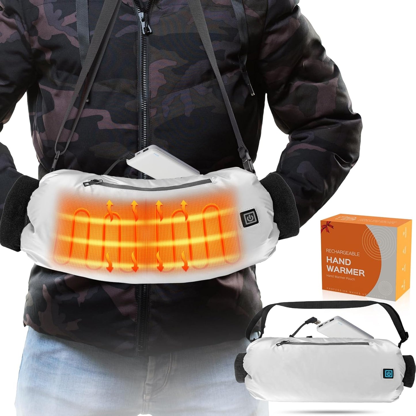 Heated Hand Warmer Pouch, 10000mAh Electric Heated Hand Muff, Rechargeable Portable Power Bank Hand Warmer with 3 Levels Heating for Football, Hunting,Fishing,Camping.