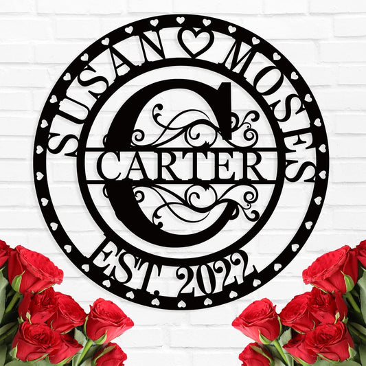 Monogram Wall Decor Personalized Metal Sign Last Name Sign Personalized Signs for Home Decor Custom Metal Signs Metal Wall Art Established Sign Family Name Sign Anniversary Wedding Gift for Couple