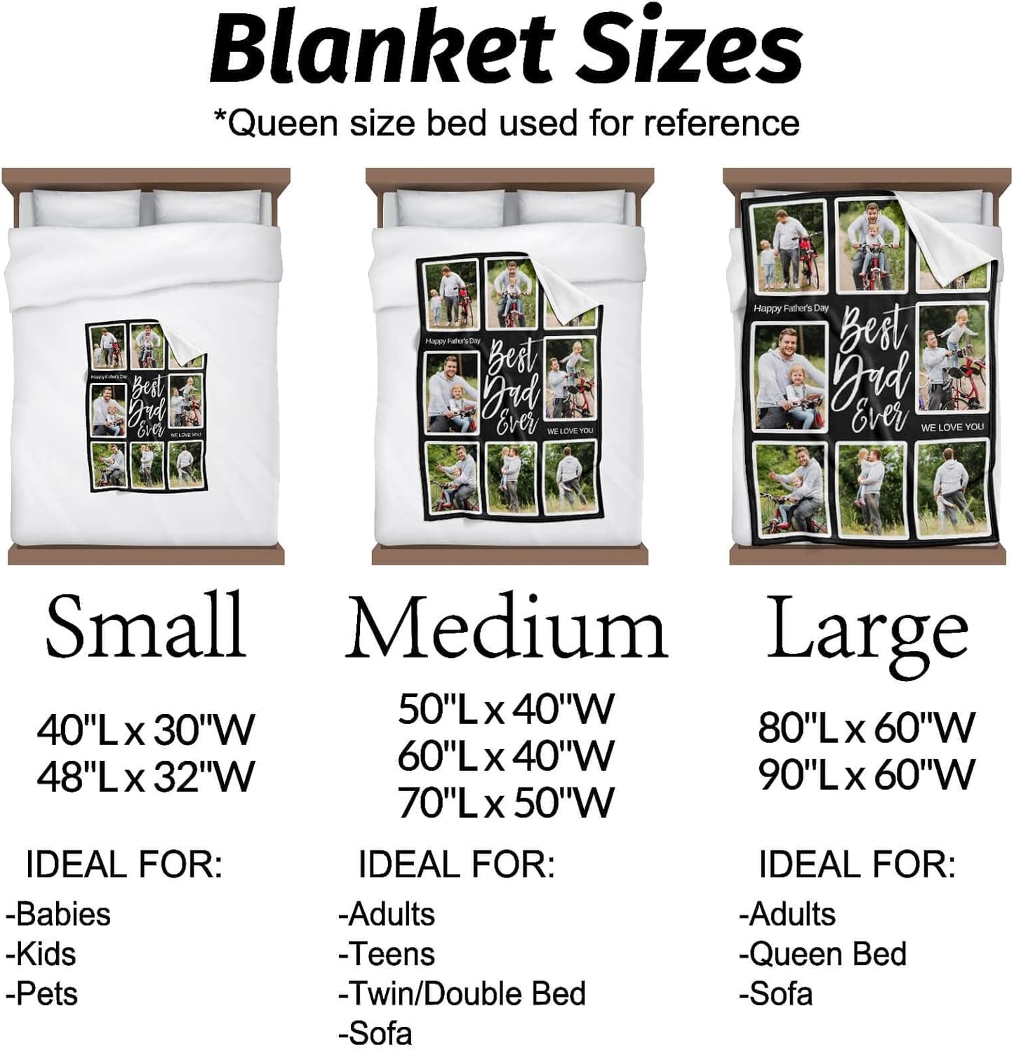 Custom Blankets with Photo, Personalized Photo Blankets Fathers Day Personalized Gifts for Dad from Daughter Son Customized Blanket with Picture