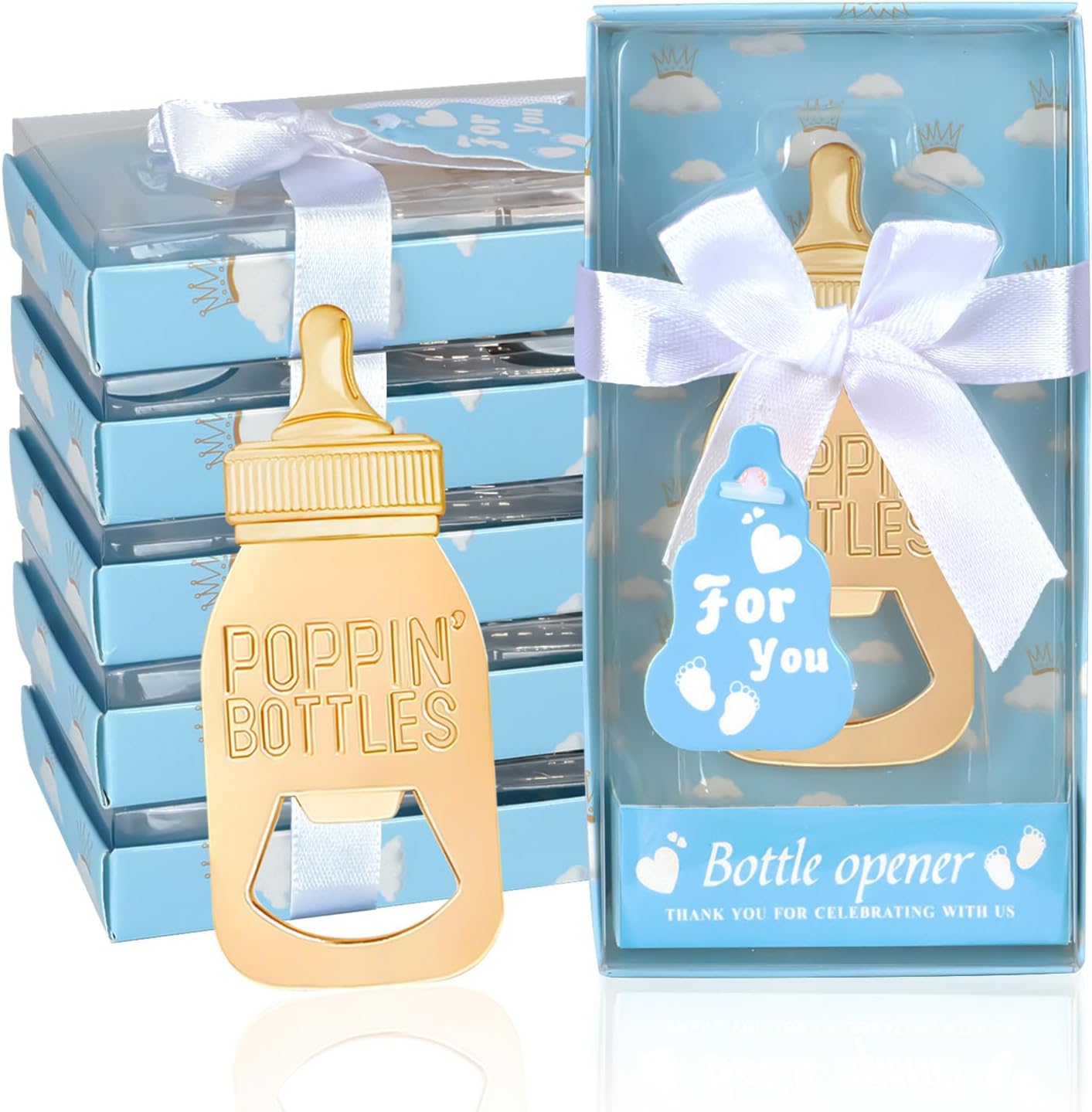 50Packs Poppin Bottle Openers for Baby Shower Favors,Gifts,Decorations and Souvenirs (Blue, 50)