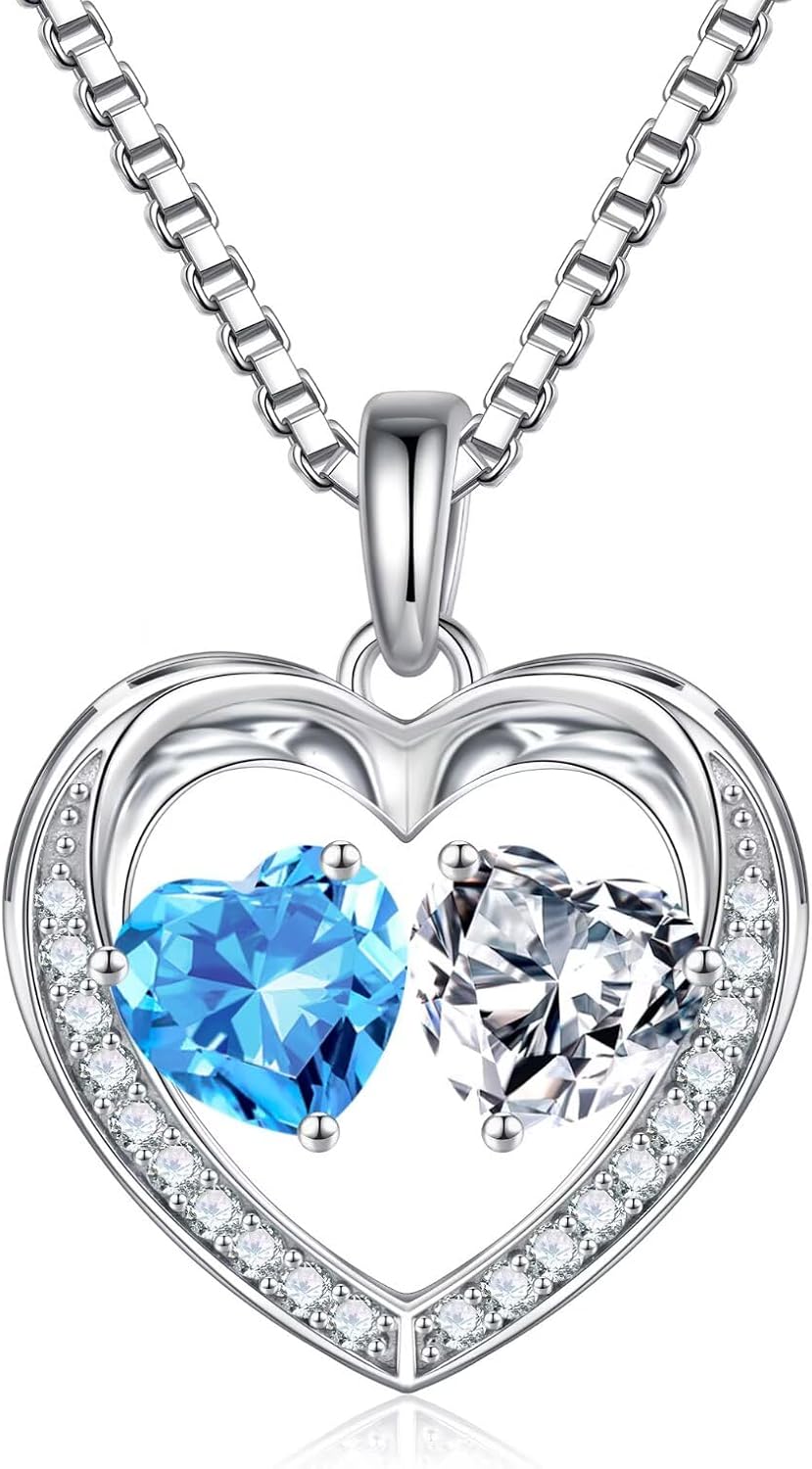 Iefil Birthstone Jewelry for Women - 925 Sterling Silver Birthstone Necklace, Anniversary Birthday Gifts for Women, Jewelry Gifts for Her Wife Mom Daughter