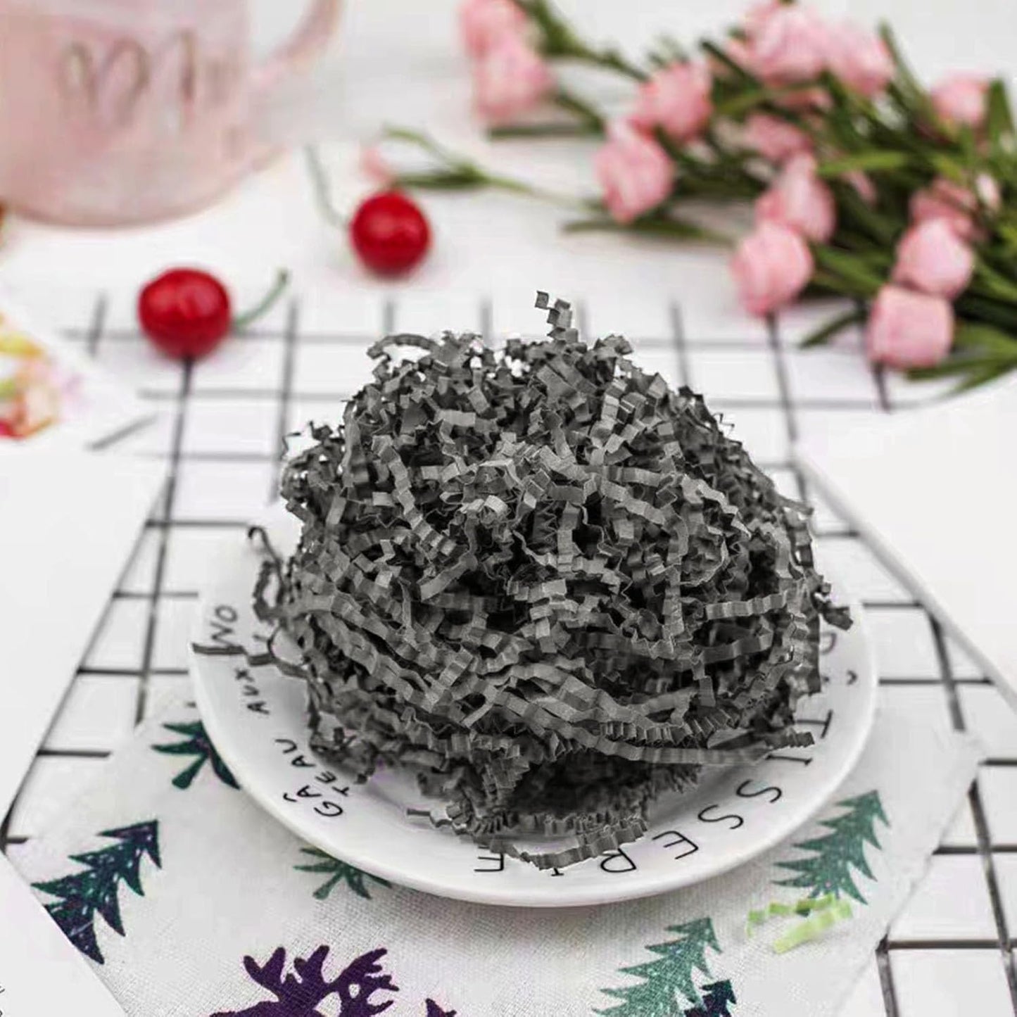 ZEBMOON 2 LB Grey Crinkle Cut Paper Shred Filler Great for Gift Wrapping, Basket Filling, Birthday, Wedding, Halloween, Thanksgiving, Christmas Day, New Year Party Decorations Filling Supplies