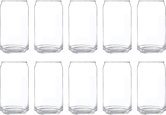 DISCOUNT PROMOS Beer Can Glasses Set of 10, 16 oz. Pint Sized, Soda Can Shape, Glassware, Clear