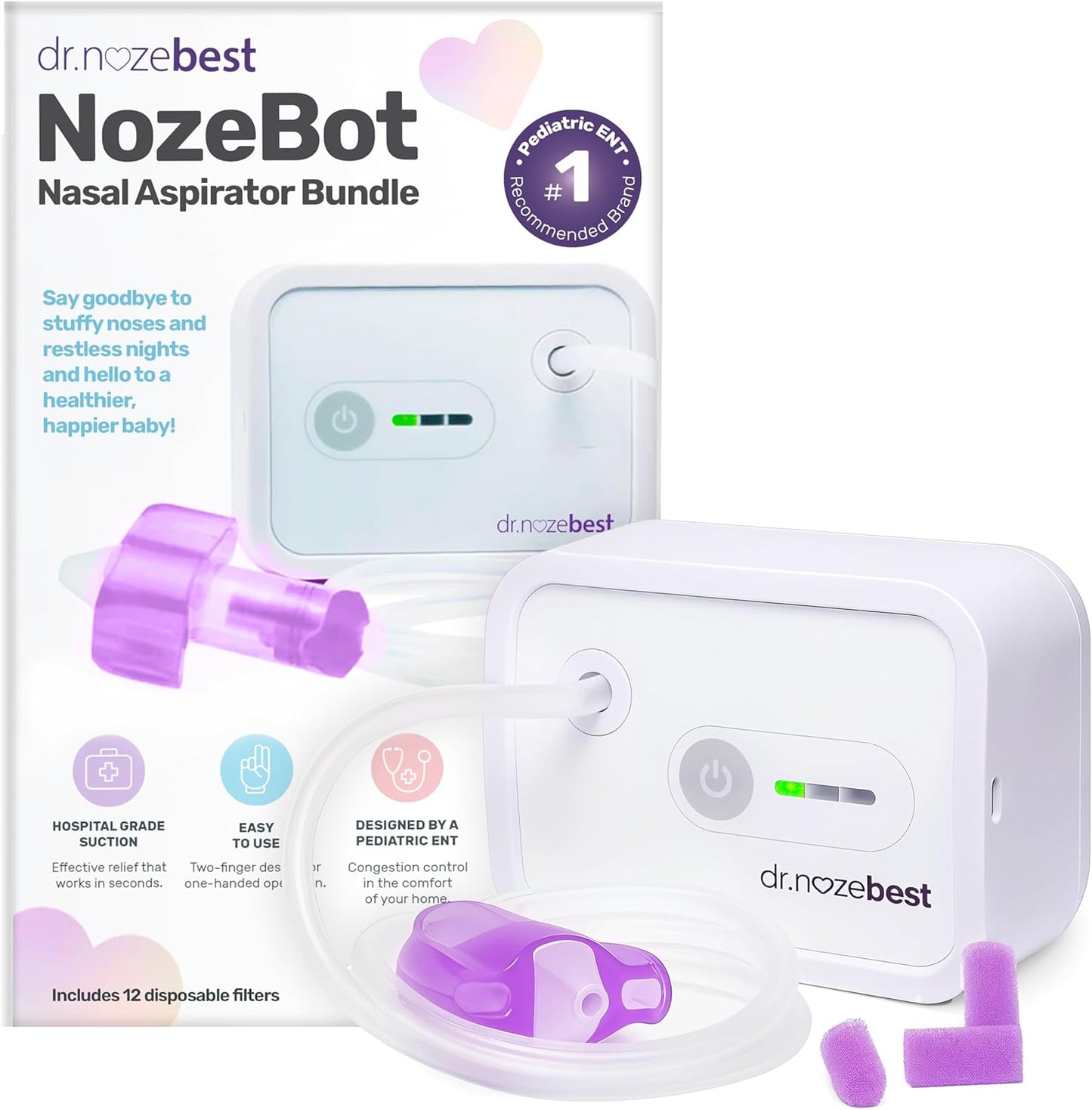 Dr. Noze Best - NozeBot | Electric Baby Nasal Aspirator | Hospital Grade Suction | Nose Sucker and Nasal Vacuum | Safe for Infants and Toddlers (Mild to Severe Congestion - The Original NozeBot)