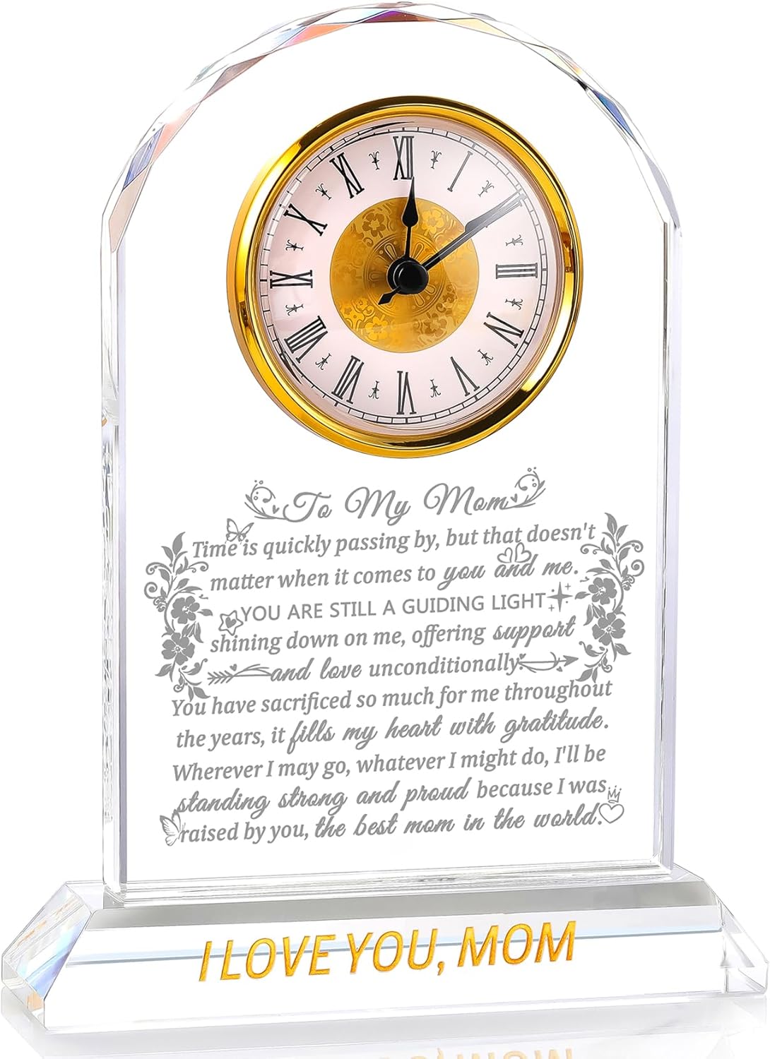Gifts for Mom Crystal Clock Form Son Daughter on Mother's Day, Birthday - to My Mom Crystal Clock for Mother Desk Home Decor (8.8in, Gift Boxed)