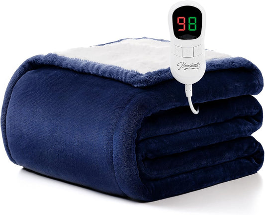 Homemate Electric Heated Blanket Twin Size - 62"x84" Heating Blanket Twin Size 1/2/4/6/8 Hours Auto-Off 10 Heat Level Over-Heat Protection Flannel Sherpa ETL Certification