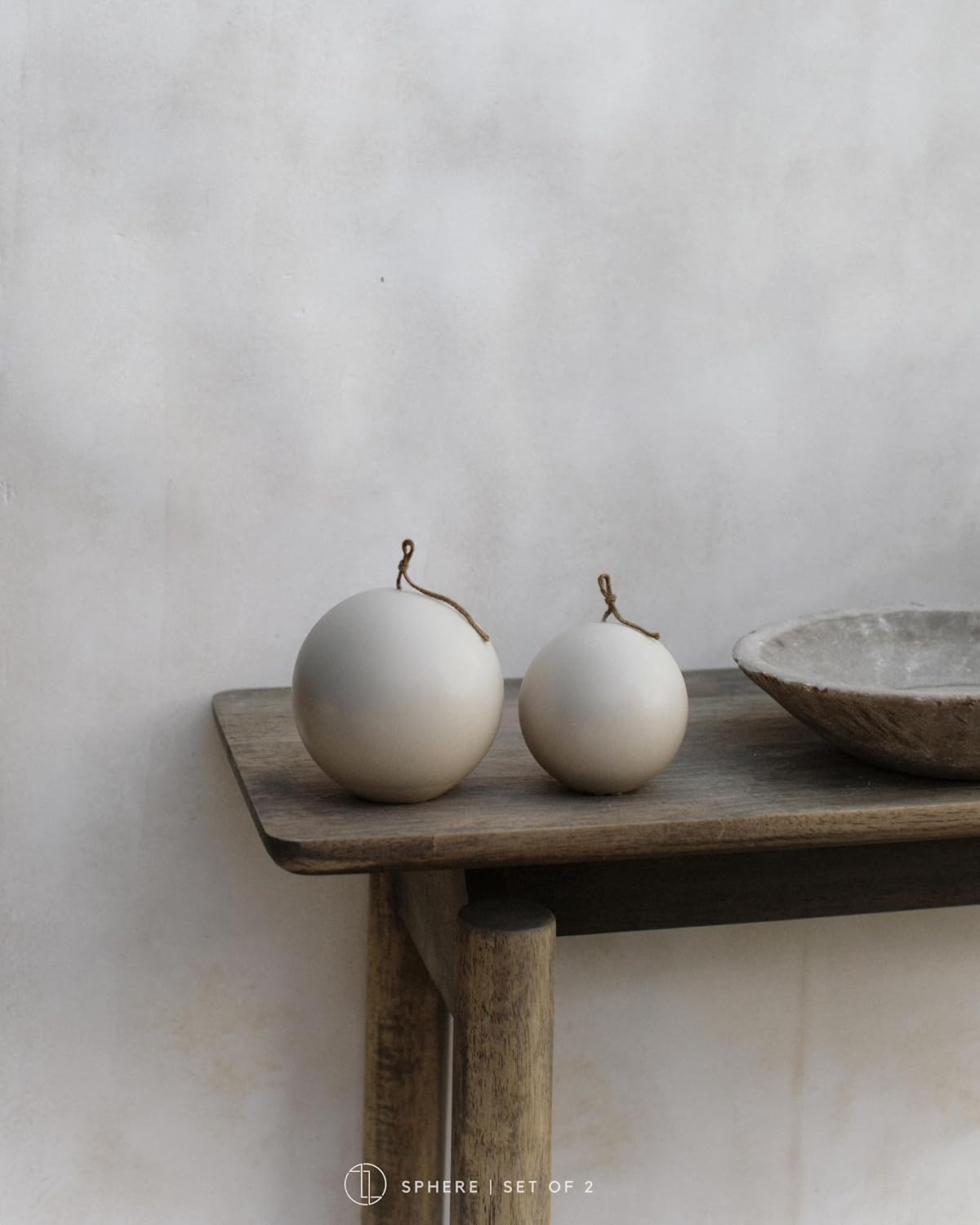 LAWA Sphere Set of 2 Candle - Beautiful Handmade Pillar Scented Soy Wax Elegant Aesthetic Candle Housewarming Gift Home Room Shelf Decor Idea (Light Beige, Set of 2)