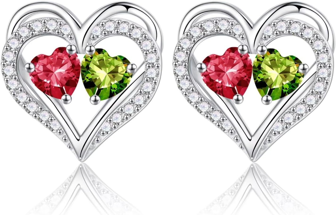 Iefil Birthstone Earrings for Women - 925 Sterling Silver Heart Earrings Anniversary Birthday Gifts for Women Wife Girlfriend Mom