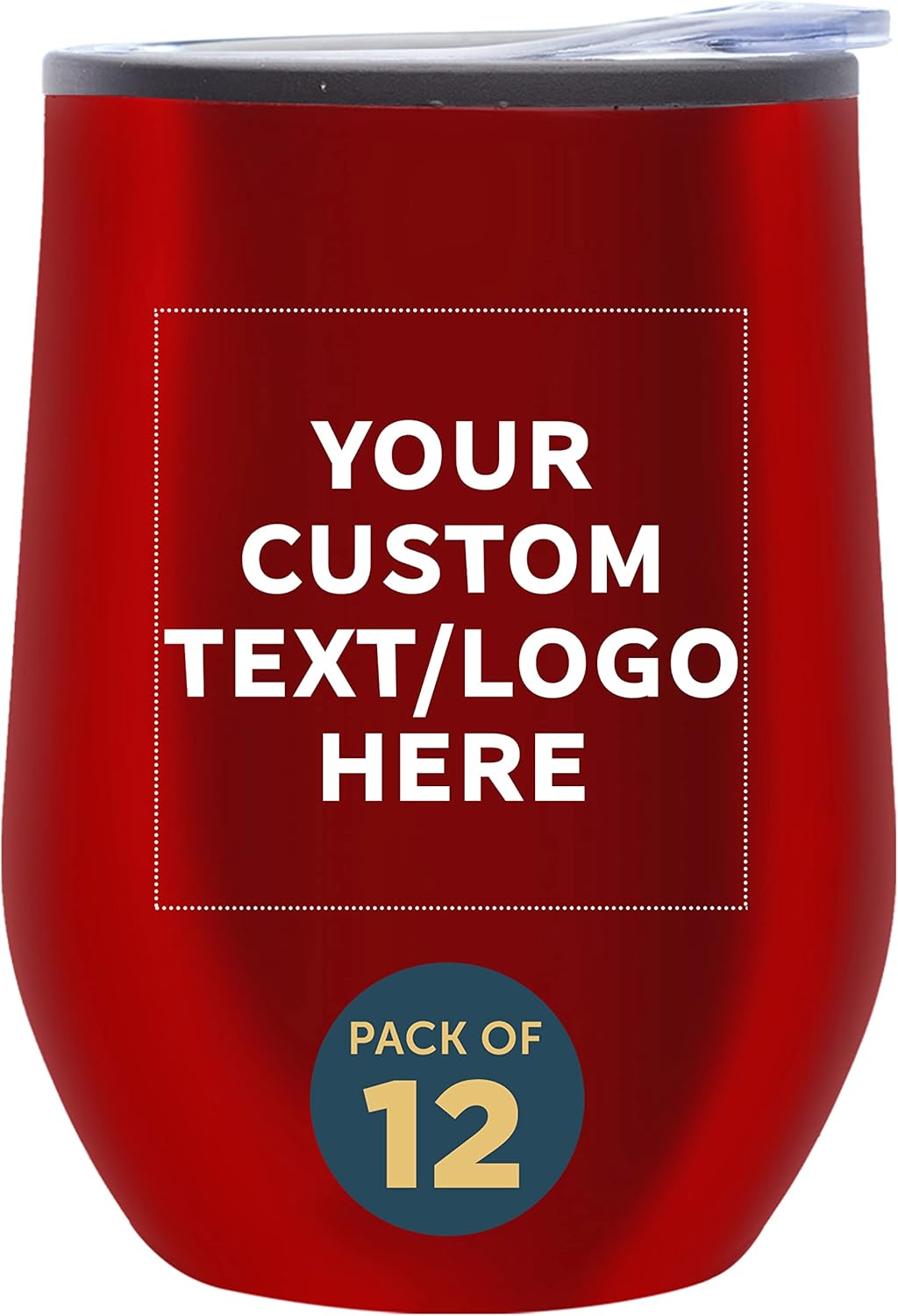 Custom Stemless Wine Tumblers 12 oz. Set of 12, Personalized Bulk Pack - Insulated, Perfect for Wine, Cocktails, Other Hot & Cold Beverages - Red