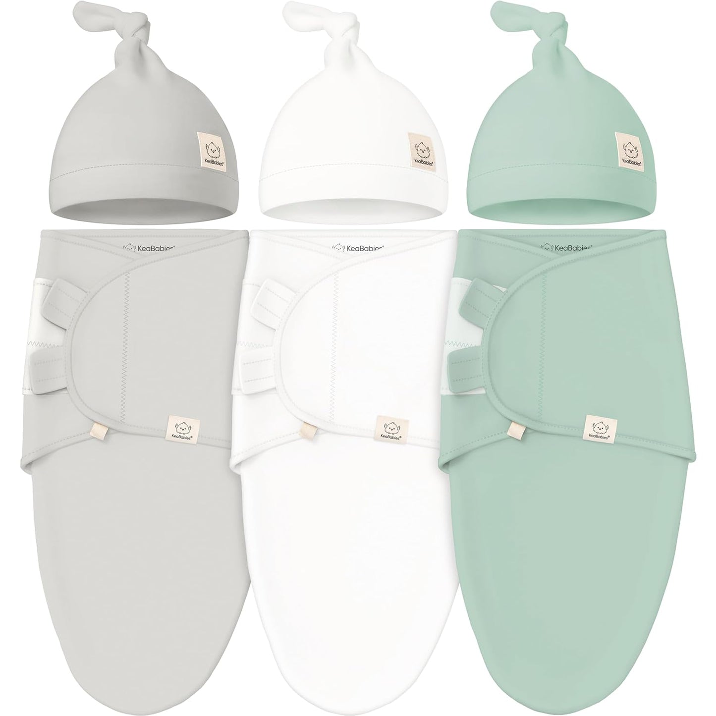 KeaBabies 3-Pack Swaddles for Newborns, Girls, Boys with Hats - Organic Soft Baby Sleep Sacks, Breathable Baby Swaddle 3-6 Months Beanies Set, Premie Infant Sleep Sack 0-3 Months (Sage)