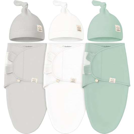KeaBabies 3-Pack Swaddles for Newborns, Girls, Boys with Hats - Organic Soft Baby Sleep Sacks, Breathable Baby Swaddle 3-6 Months Beanies Set, Premie Infant Sleep Sack 0-3 Months (Sage)