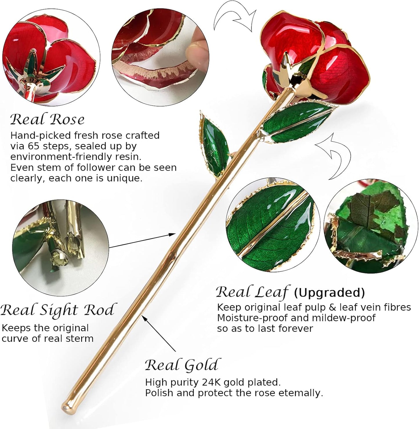 Sinvitron Gold Dipped Infinity Rose - Eternal Resin-Preserved Rose | Forever Flower Decor for Birthdays, Mother’s Day, Anniversaries | Unique Gift for Women, Mom, Wife (Red)