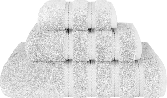American Soft Linen Premium 3 Piece Towel Set, 1 Bath Towel 1 Hand Towel 1 Washcloth, 600 GSM 100% Cotton Turkish Towels for Bathroom, Silver Grey Towel Set