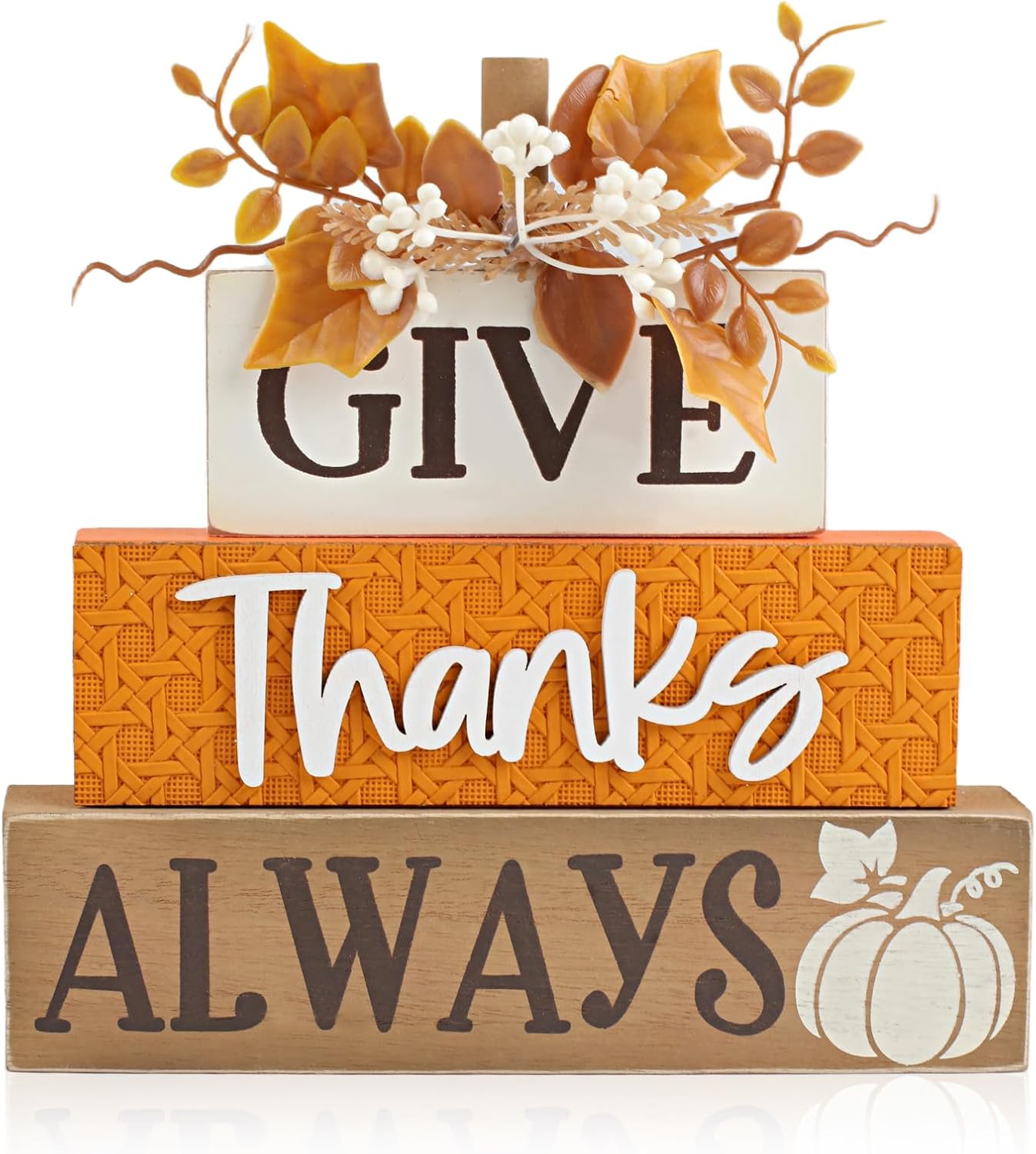 Fall Wood Decorations for Home Autumn Lettered Pumpkin Sign Block Set Autumn Centerpieces Decor for Tables Tabletop Desk Farmhouse Harvest Thanksgiving Office Indoor Party Decor