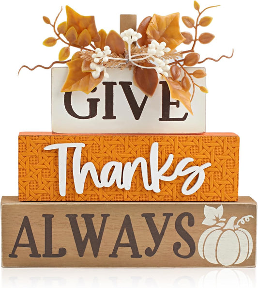 Fall Wood Decorations for Home Autumn Lettered Pumpkin Sign Block Set Autumn Centerpieces Decor for Tables Tabletop Desk Farmhouse Harvest Thanksgiving Office Indoor Party Decor