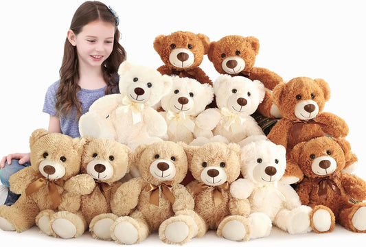 MaoGoLan 12 Pack Teddy Bears in Bulk, 14inch Small Stuffed Animals Teddy Bears for Baby Shower Wholesale Plushies for Themed Birthday Wedding Party Favors - 3 Colors