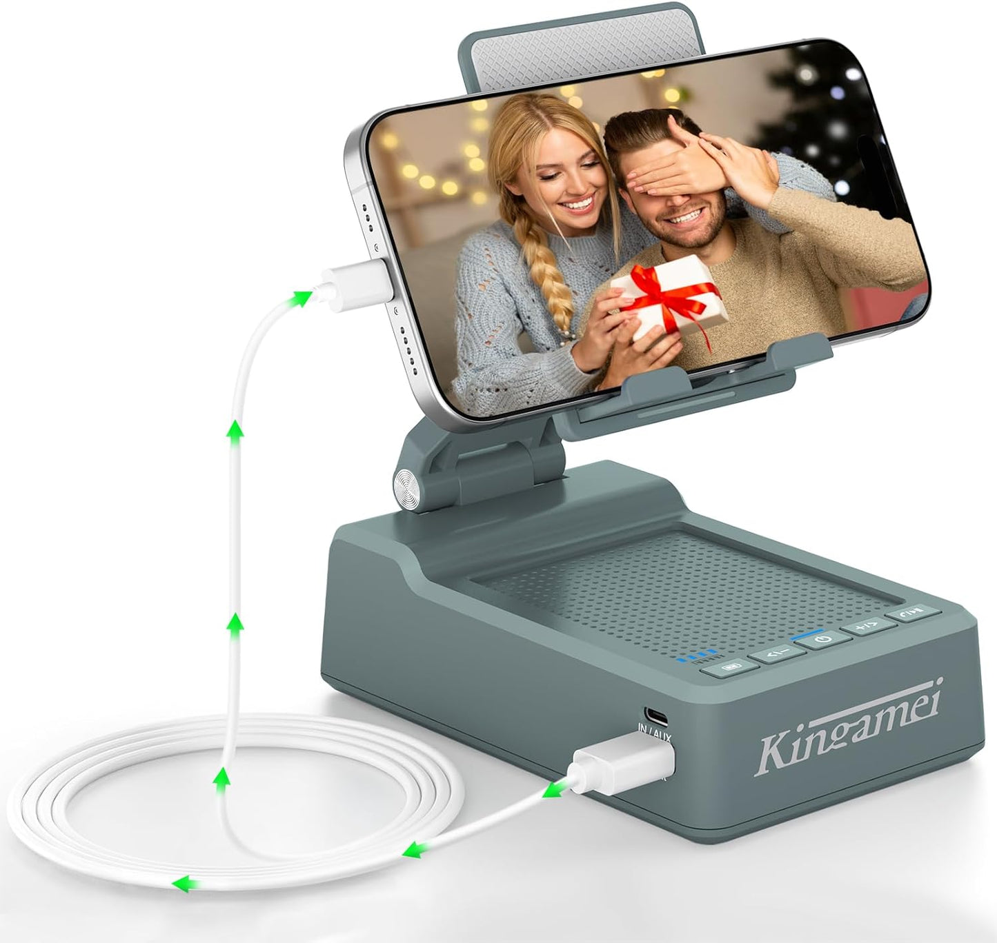 4In1 Cell Phone Stand with Speaker Bluetooth Wireless, Power Bank Foldable Phone Holder, Gifts for Mens Women, Portable Cellphone Holder with Speaker and Anti-Slip Base HD Surround Sound - Gray