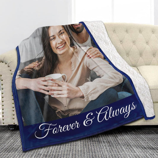 Custom Sherpa Fleece Blanket with Photos, Text, Soft, Warm, Fuzzy Personalized Couples Gifts for Boyfriend, Girlfriend